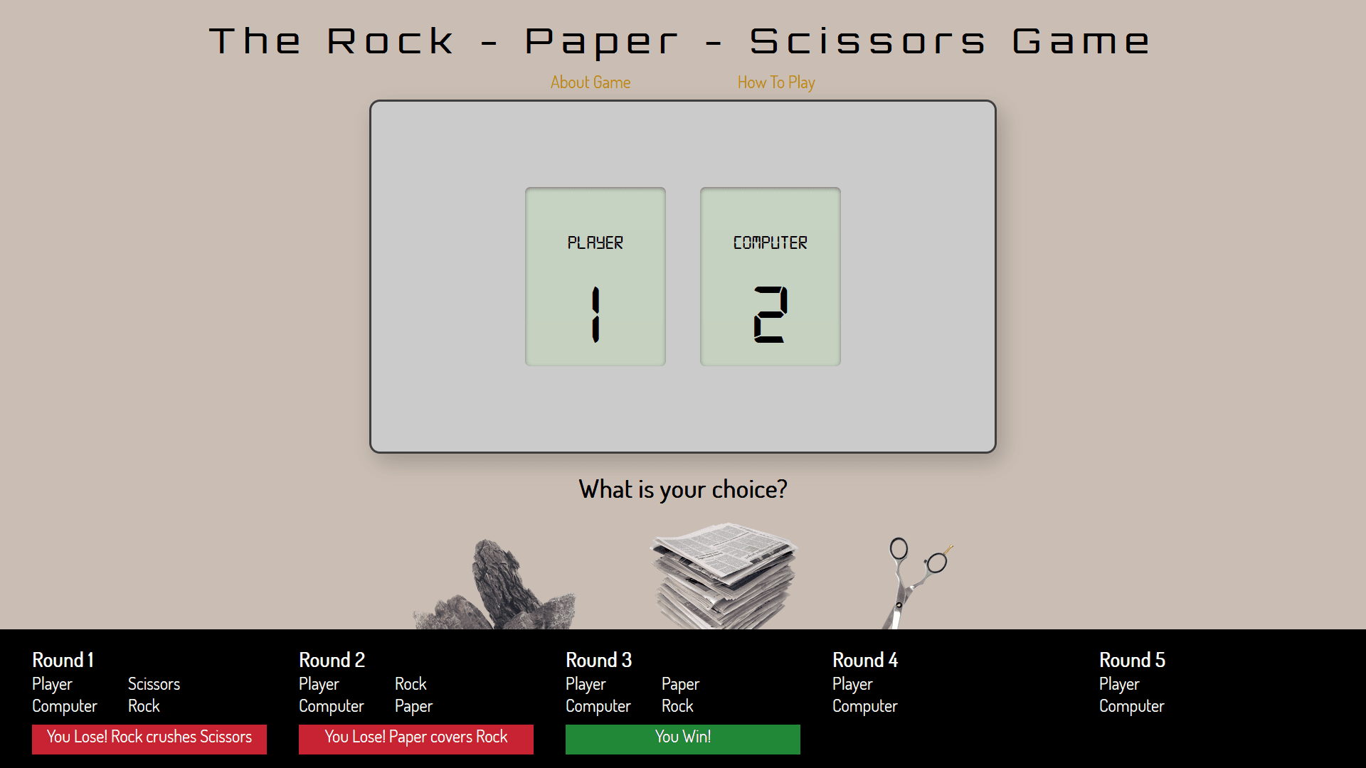 The Rock - Paper - Scissors project's screenshot