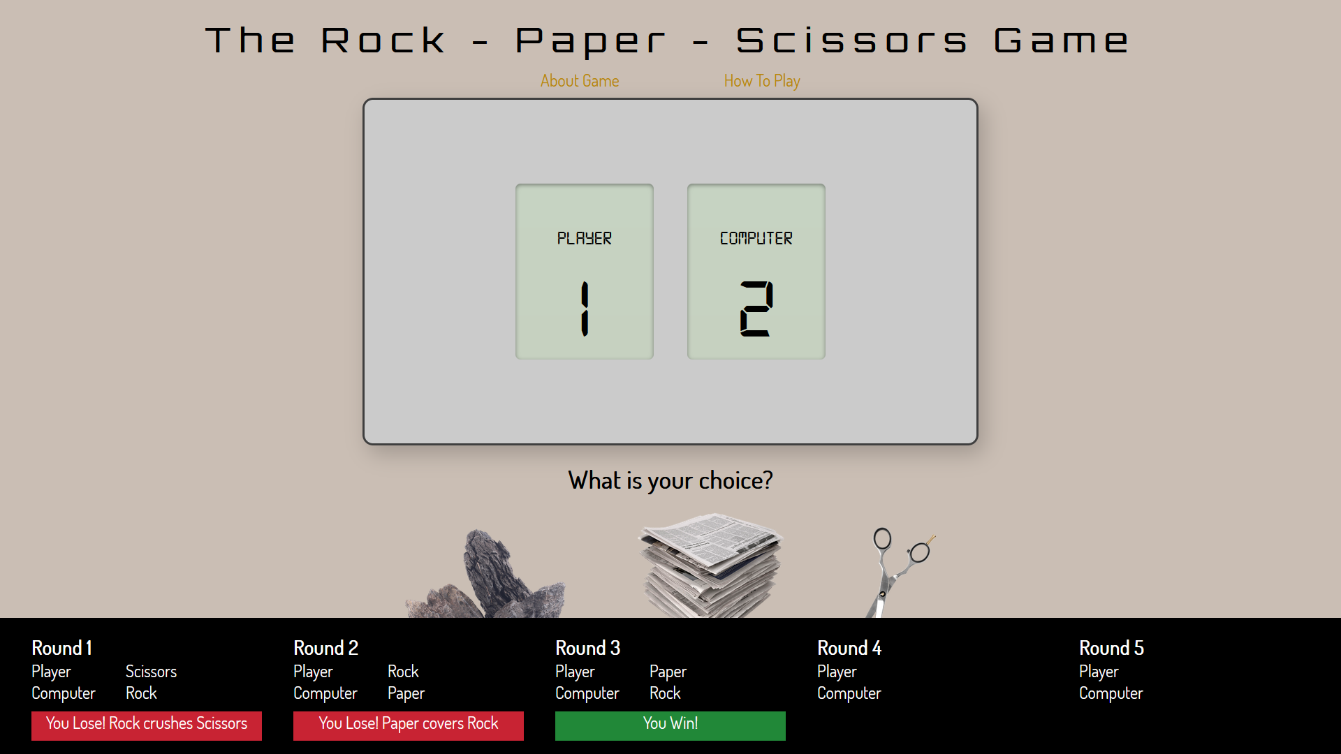 The Rock - Paper - Scissors project's screenshot